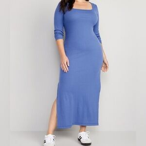 Old Navy Fitted Rib Knit Square Neck Midi Dress Blue Women’s Size XL Tall New